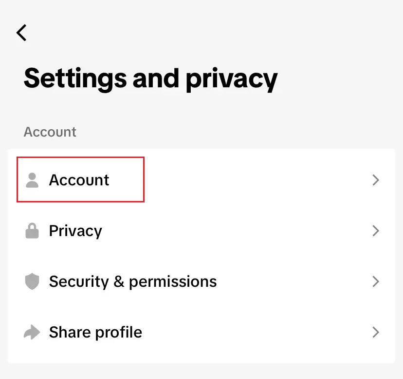 Immagine: Menu di Tik-Tok “Impostazioni e privacy”