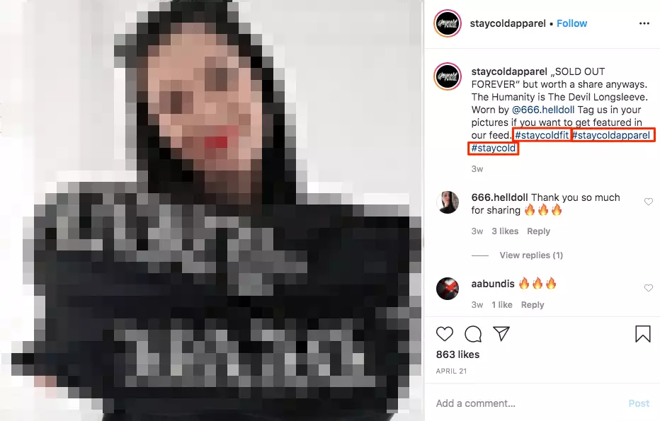 Immagine: Hashtag marketing: l’account Instagram “staycoldapparel”