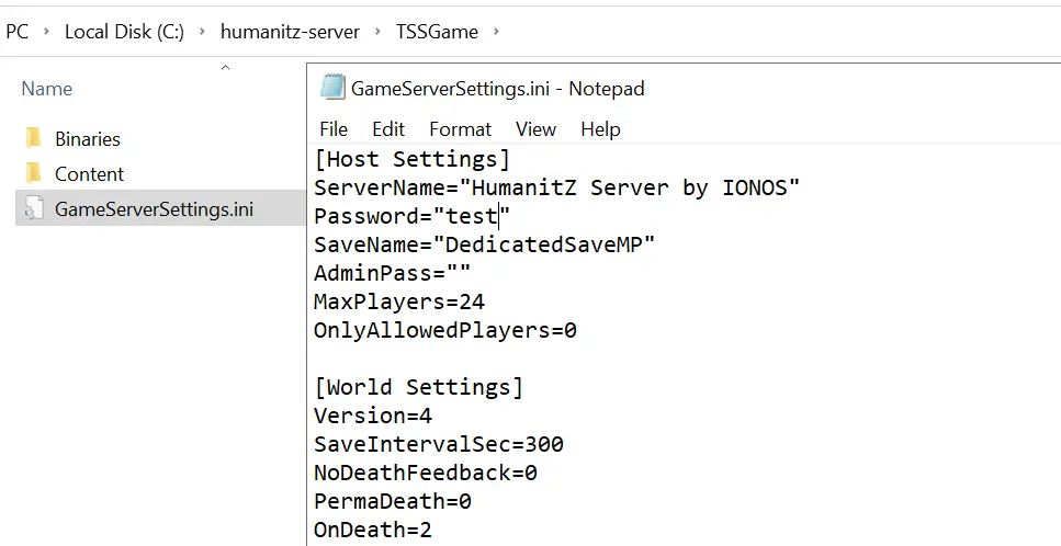 Immagine: File di configurazione del server per HumanitZ