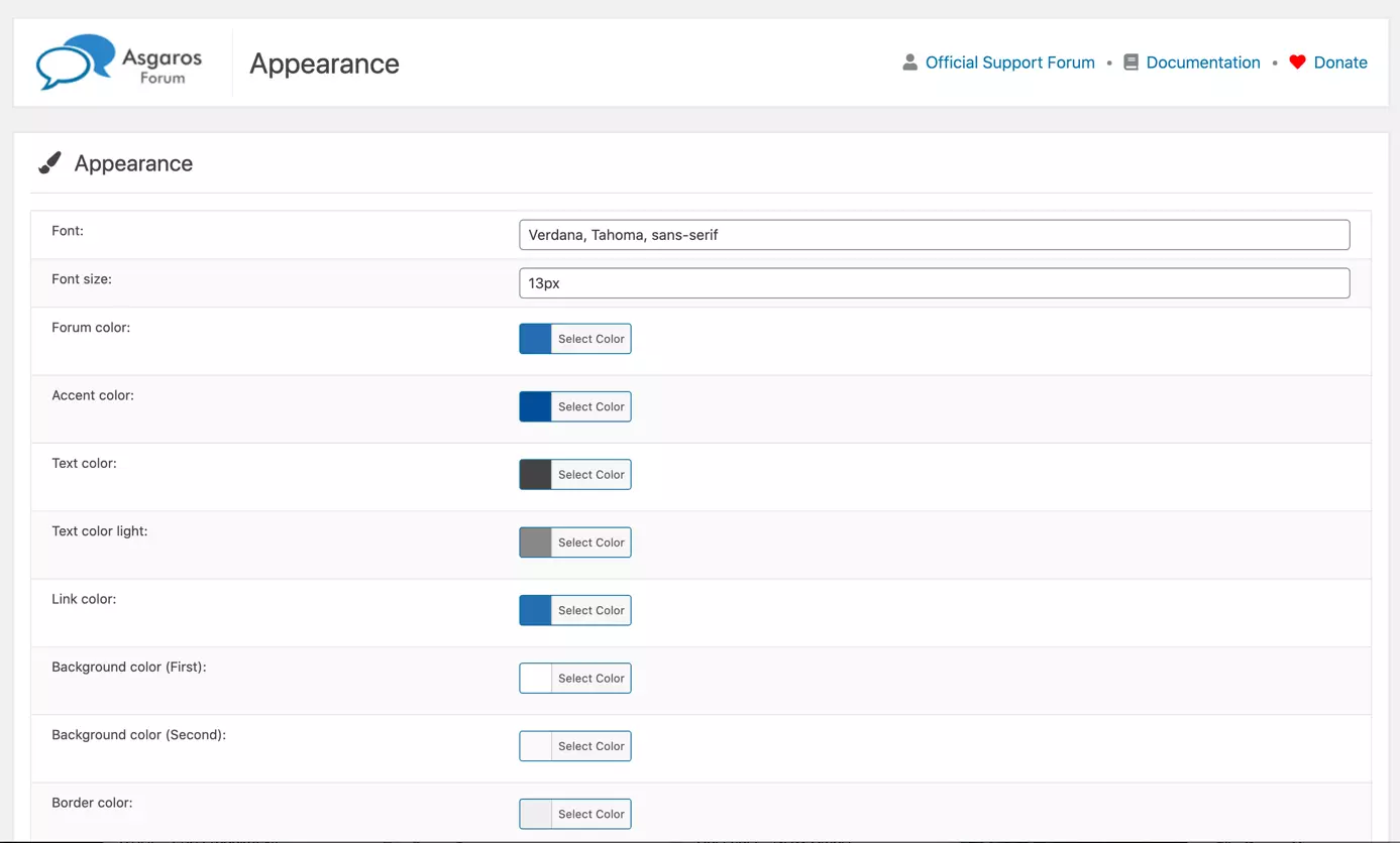 Impostazioni nel back end per il design del forum Asgaros