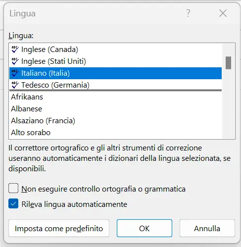 Immagine: Outlook: menu per la selezione della lingua per il controllo ortografico