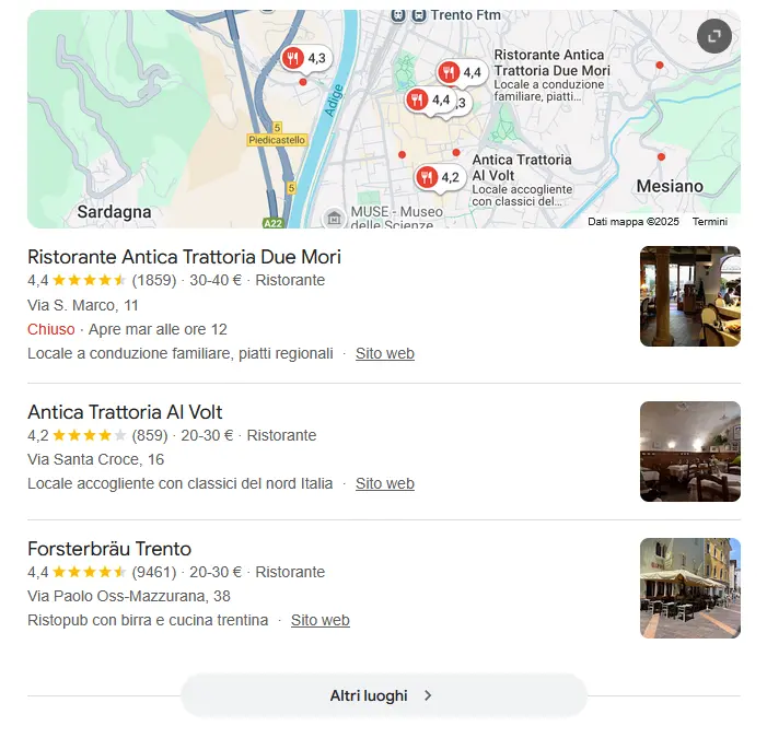 Immagine: Risultato di ricerca locale per “trattoria Trento”