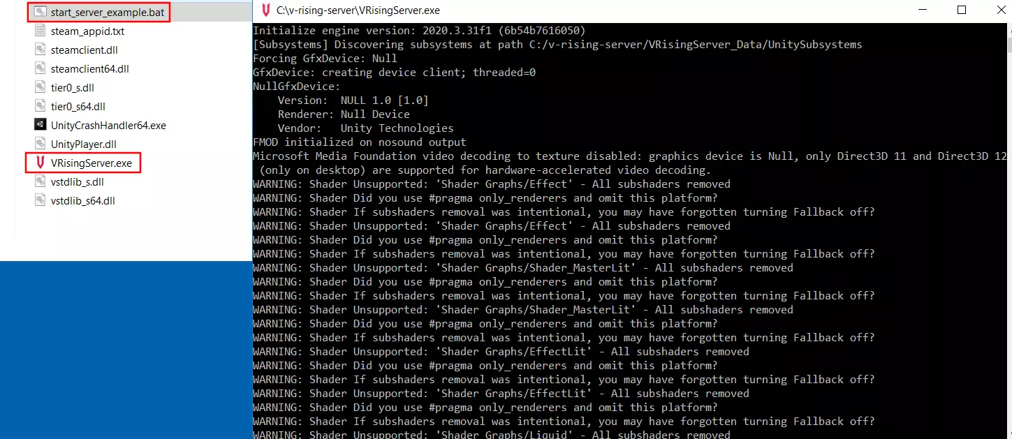 V Rising: avvio del server