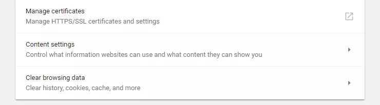 Impostazioni contenuto in Chrome
