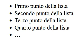 Esempio di lista non ordinata Immagine: Esempio di lista non ordinata