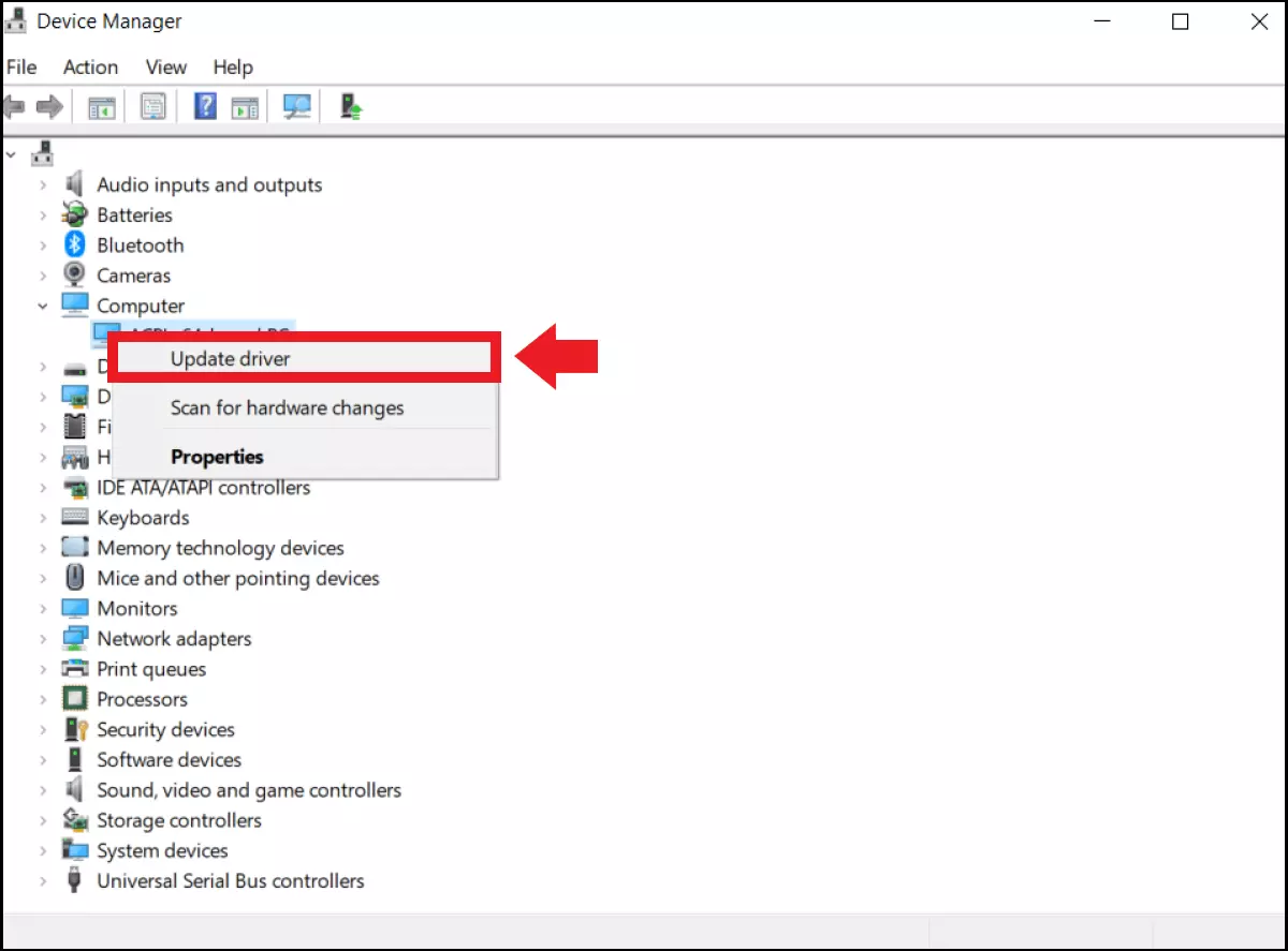 Immagine: Finestra Gestione dispositivi di Windows con l’opzione di aggiornare il driver