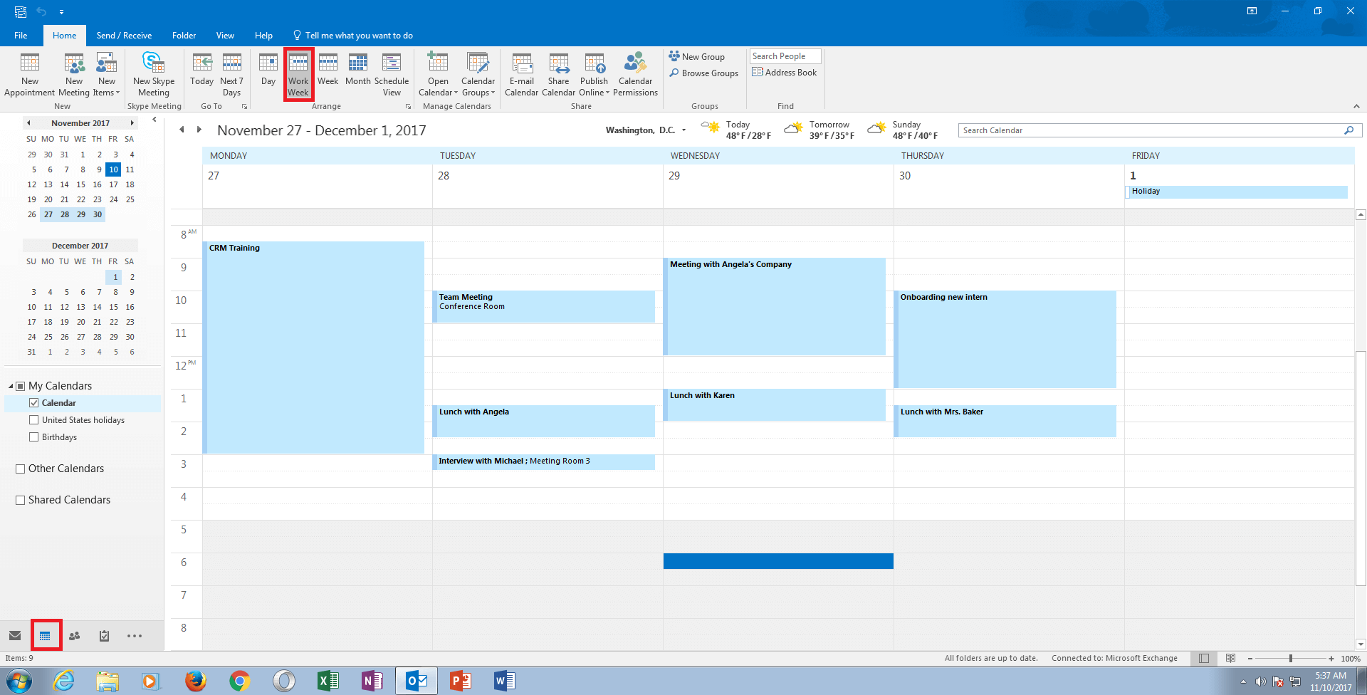 Microsoft Outlook: visualizzazione del calendario