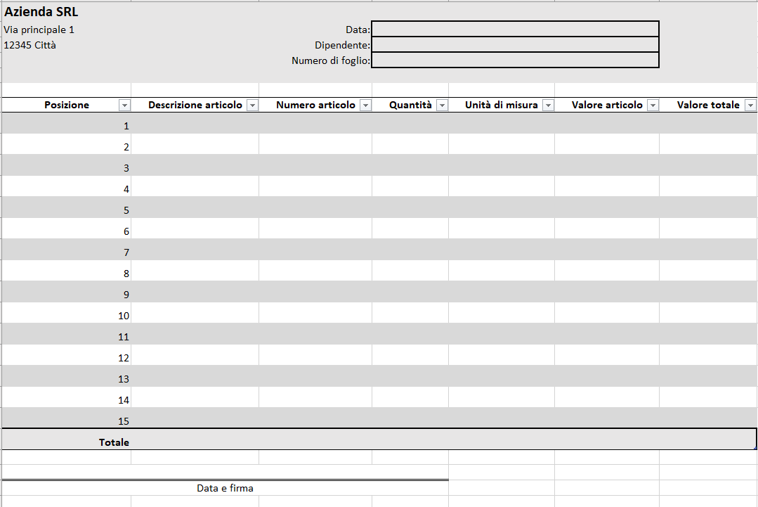 Modello di inventario con Excel