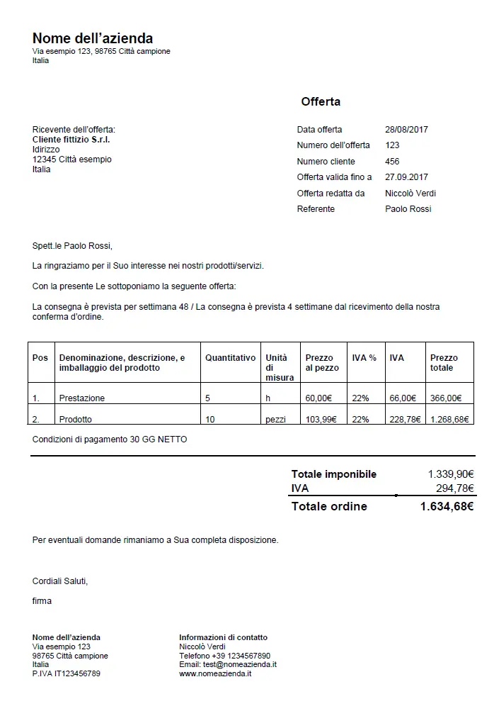 Immagine: Esempio di un modello di offerta commerciale