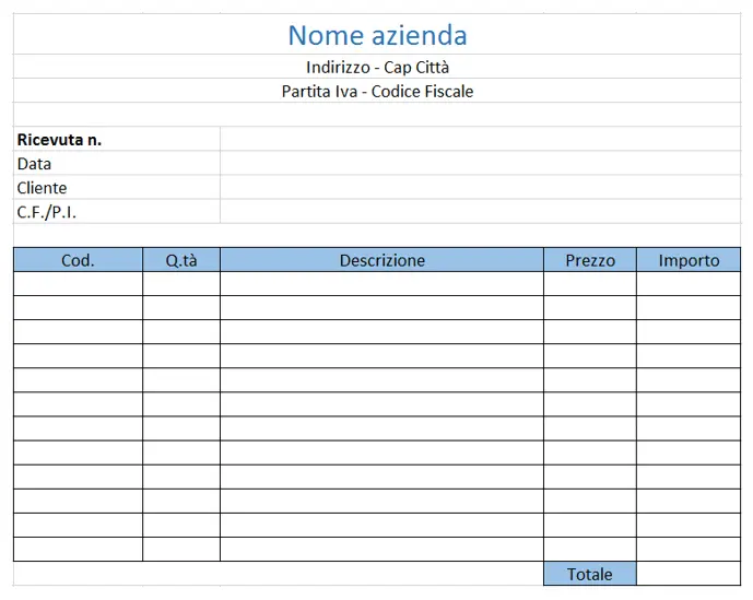 Immagine: Modello di ricevuta fiscale